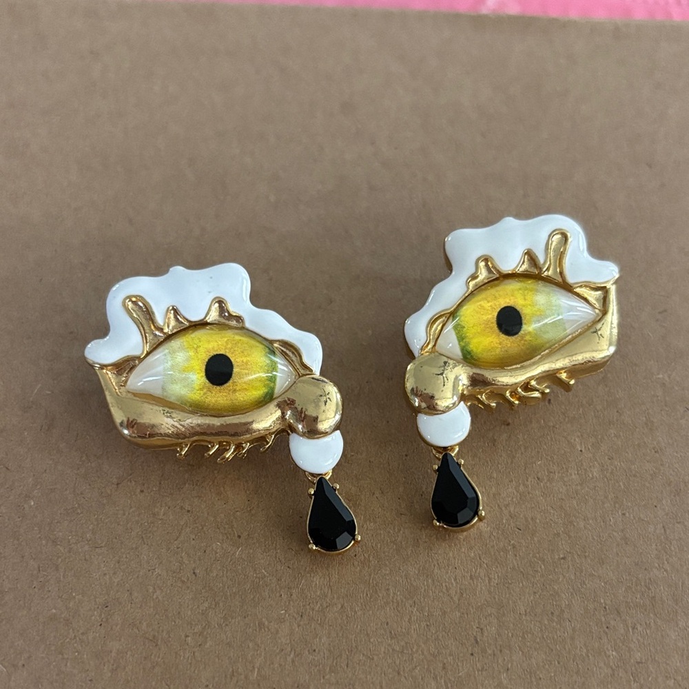 SP Eye Drop Dangle Earrings — Yellow, White & Black